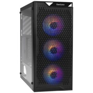 Корпус Miditower ExeGate EVO-5001A (ATX, без БП, 2*USB+1*USB3.0+HD Audio, черный, 3 вент.12см с RGB - купить недорого в Луганске в интернет-магазине КЛИК